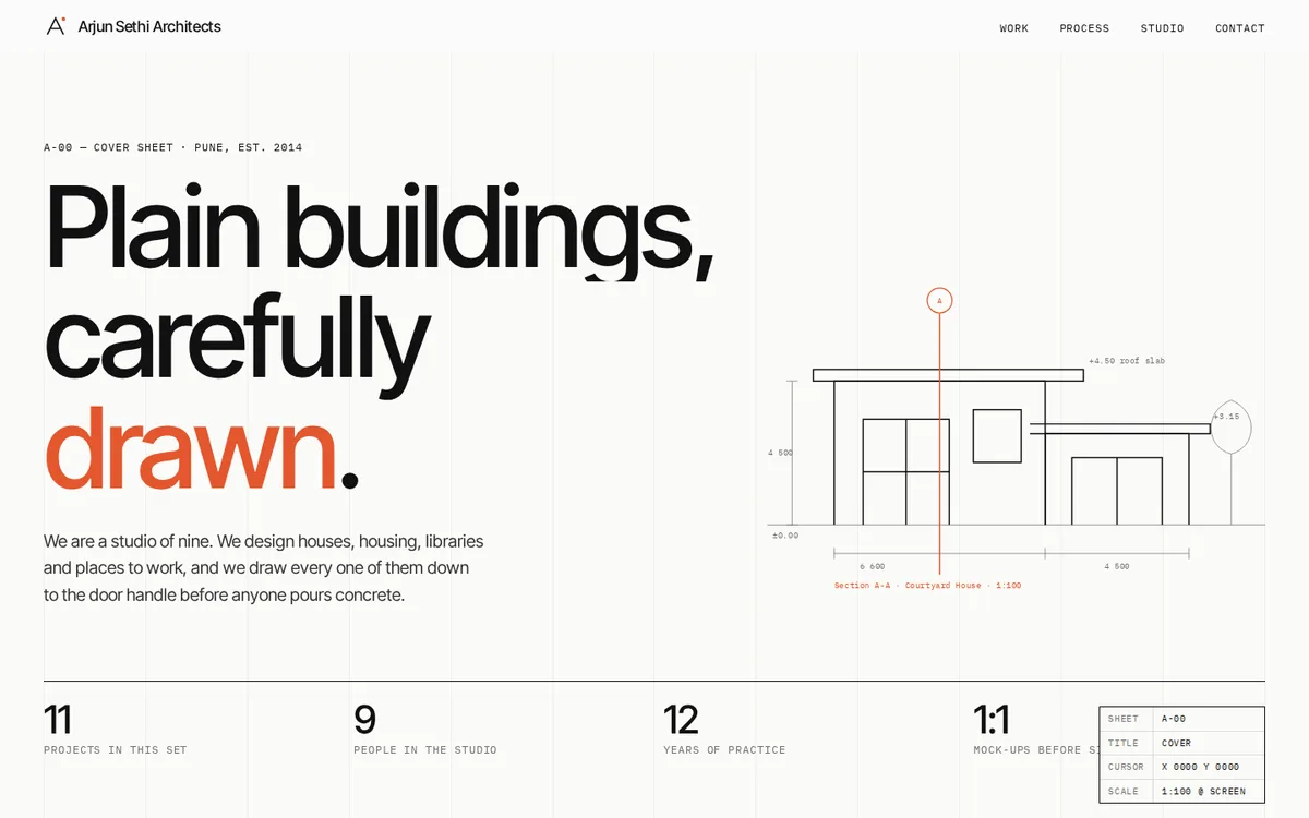 Home page of the Arjun Sethi Architects website